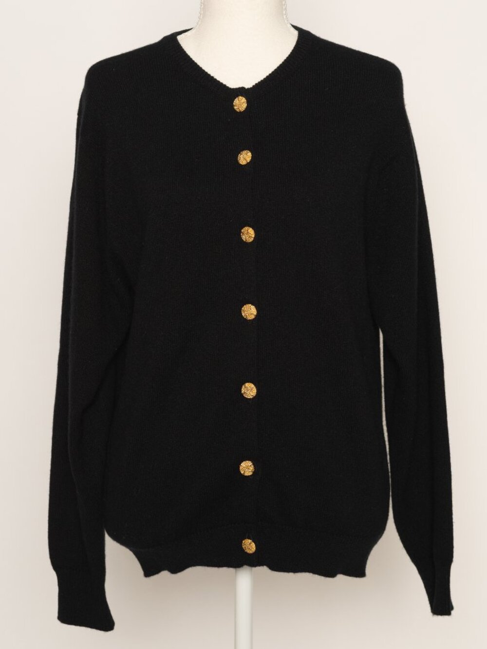 Vintage 100% Cashmere Black Cardigan Gold Buttons Made in Scotland Medium Luxury